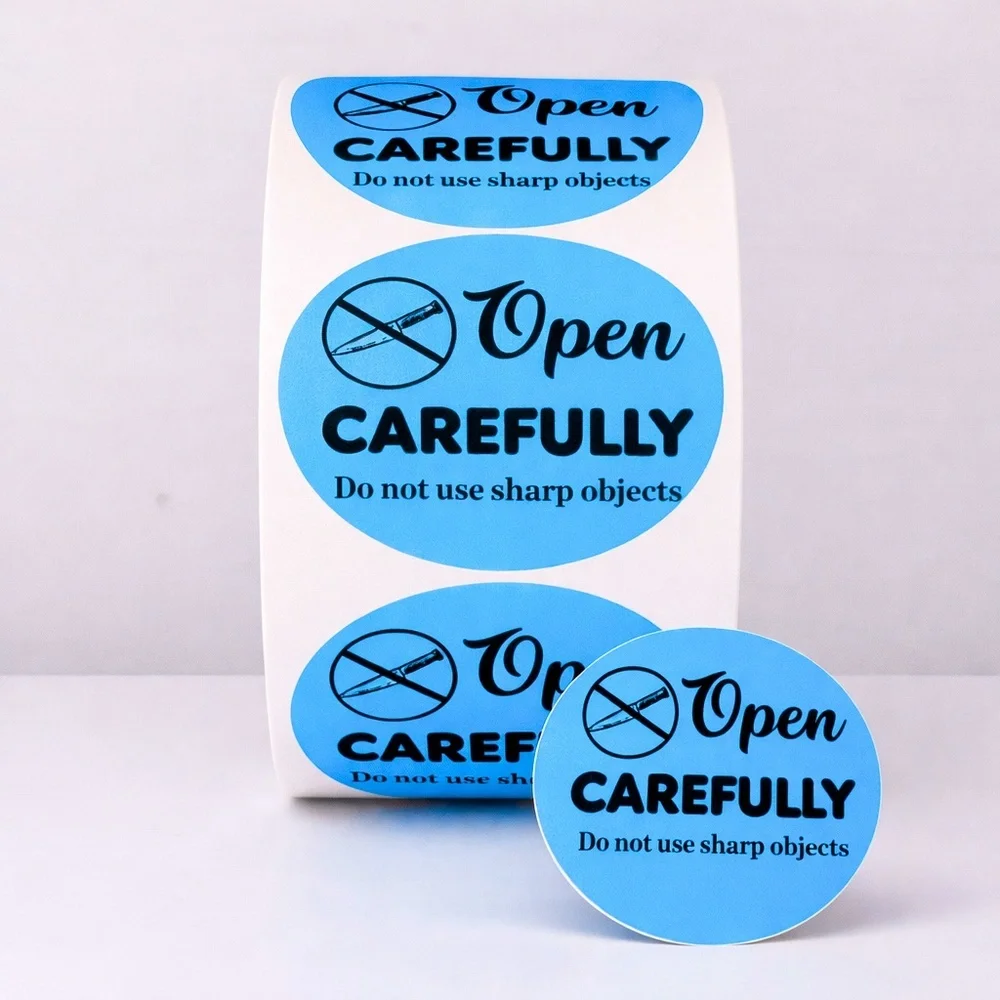 Open Carefully Labels – Do Not Use Sharp Objects Packaging Stickers new